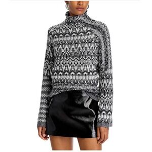 Steve Madden Indie Funnel Neck Fair Isle Sweater Charcoal Grey XS